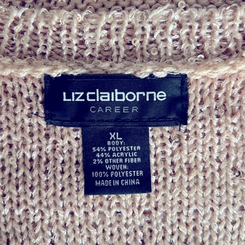 LIZ CLAIBORNE SPARKLY Rose Gold-Salmon Pink SWEATER: Size XL - Picture 6 of 6